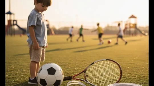 Enfant timide hésitant entre différentes activités sportives individuelles et collectives