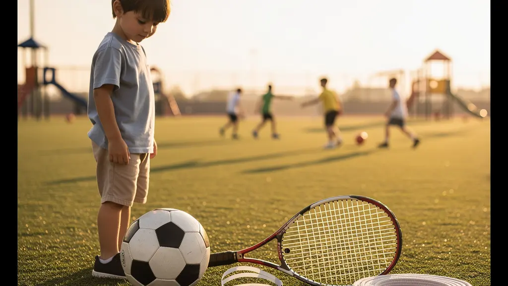 Enfant timide hésitant entre différentes activités sportives individuelles et collectives