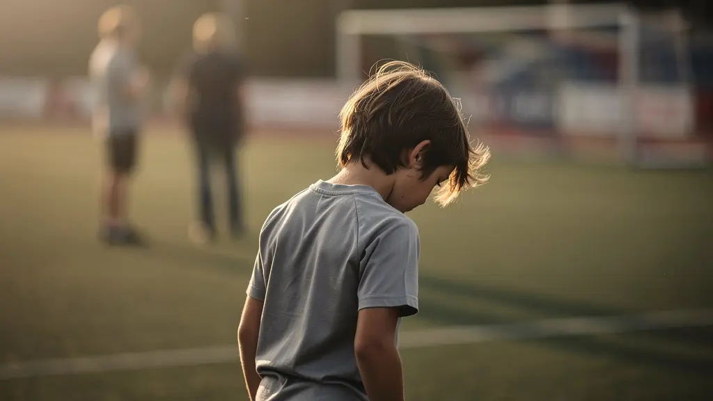 Parents sur le bord d'un terrain de sport observant leur enfant timide