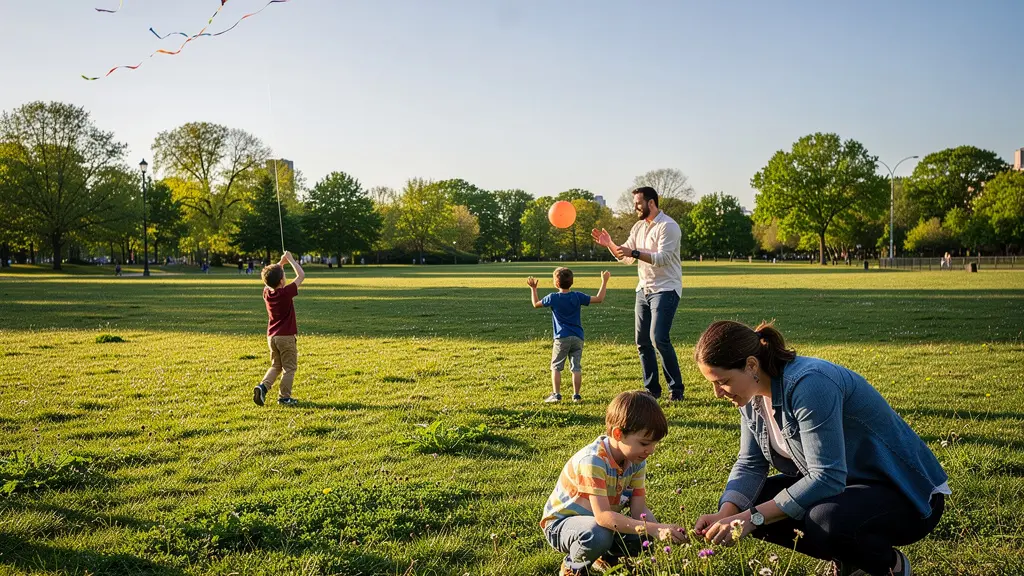 Famille profitant d'activités de plein air dans un parc verdoyant