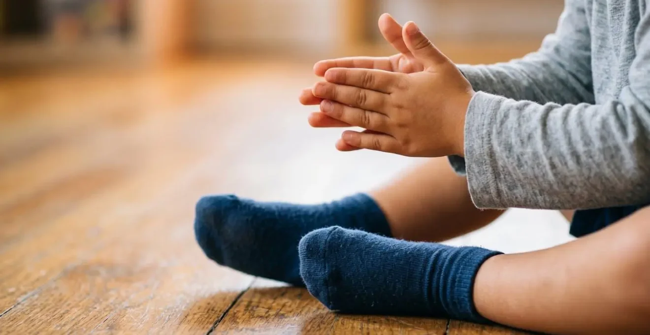 Détail des mains et pieds d'un enfant en mouvement rythmique coordonné