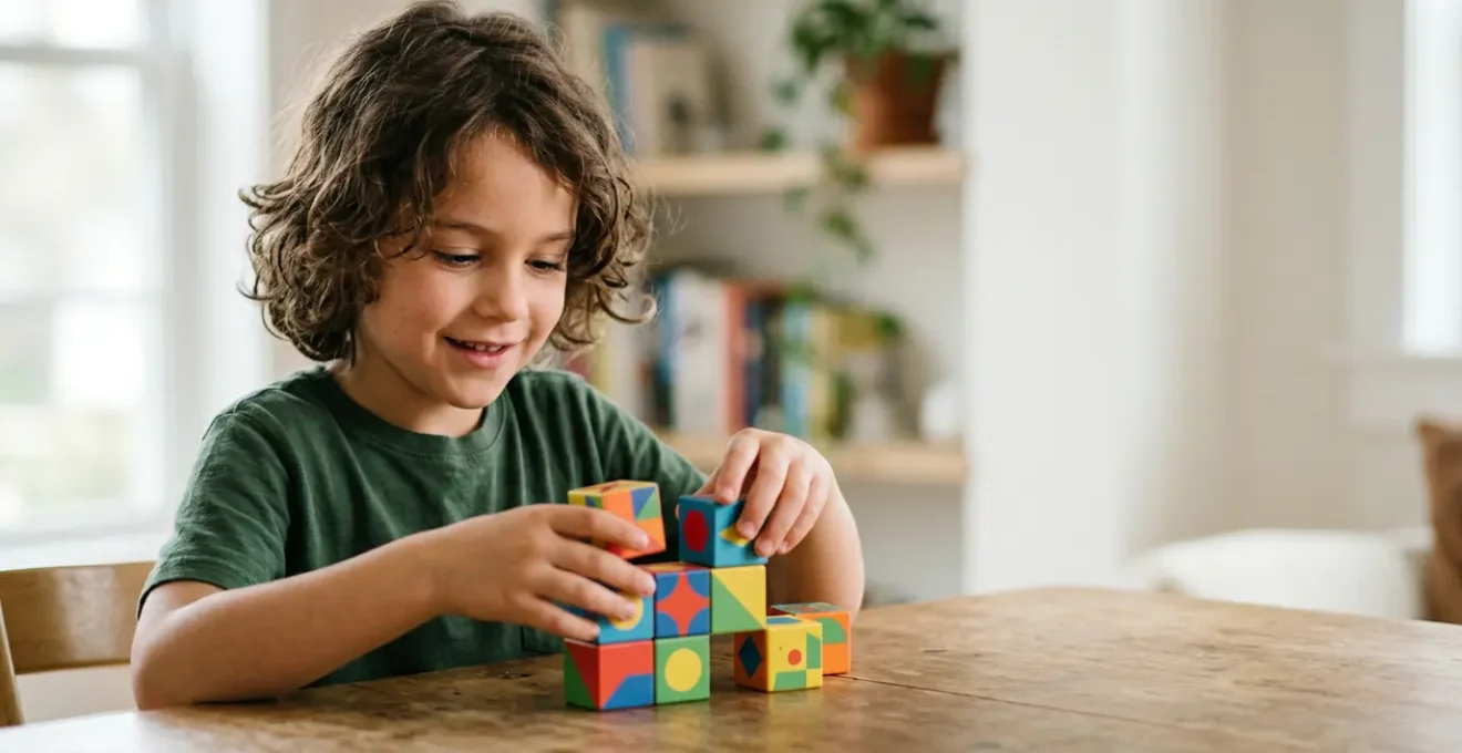 Enfant manipulant des blocs de code colorés pour apprendre la logique algorithmique