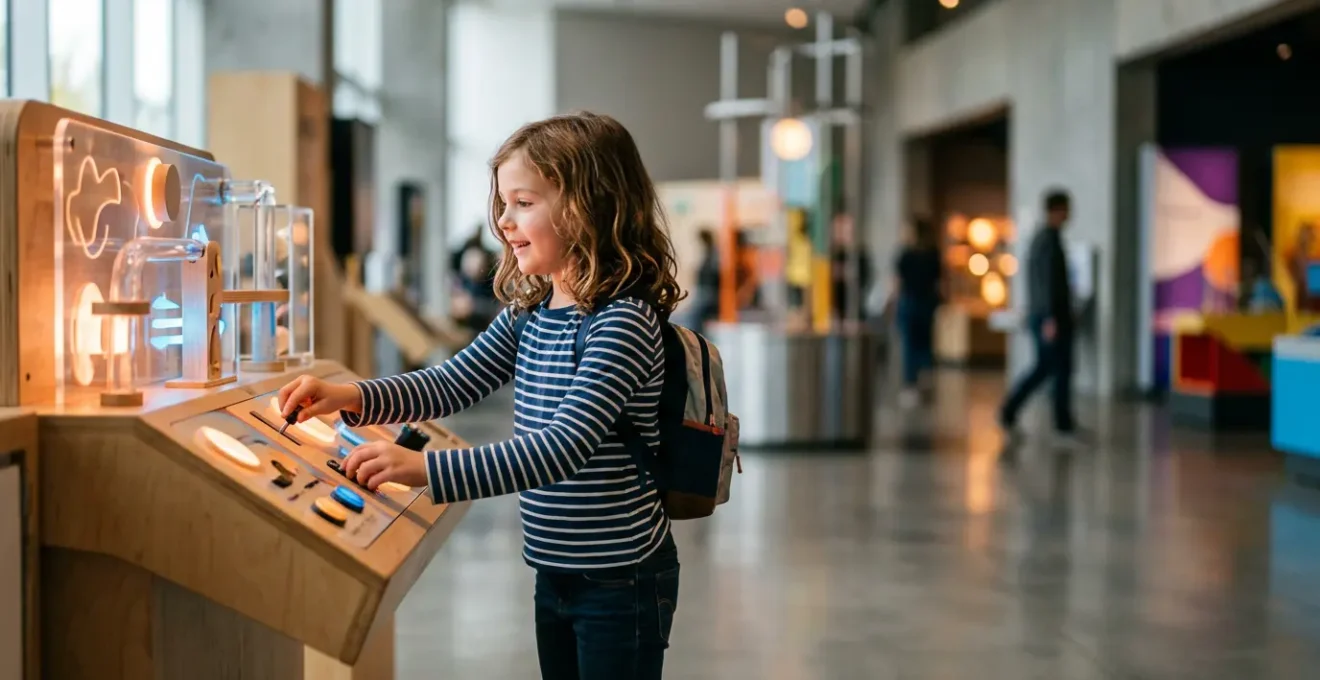 Enfant manipulant une experience scientifique interactive dans un musee des sciences
