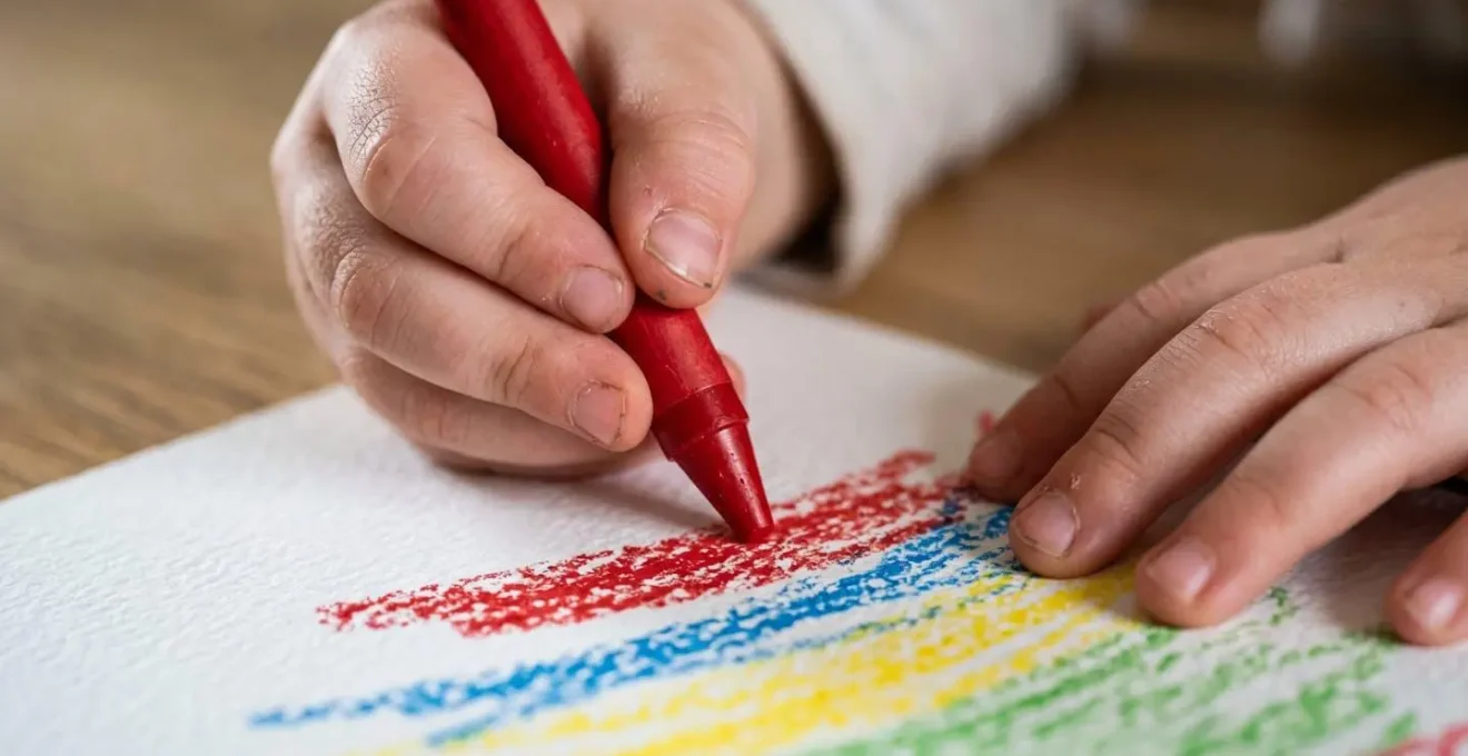 Enfant exprimant ses émotions à travers un dessin coloré avec des crayons