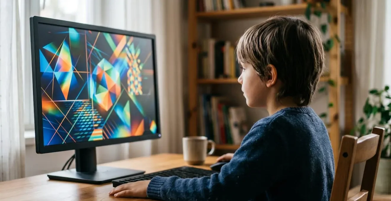 Enfant observant des formes géométriques créées par programmation sur un écran