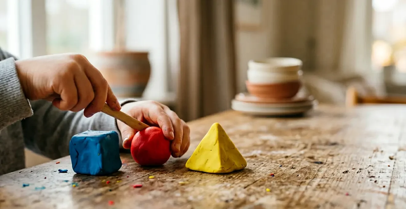 Mains d'enfant créant des formes géométriques colorées avec de la pâte à modeler sur une table lumineuse