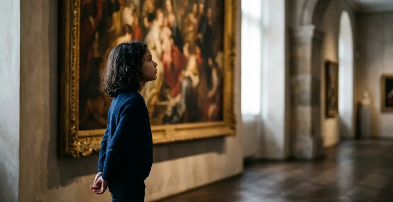 Enfant captivé devant une œuvre dans un musée des Beaux-Arts