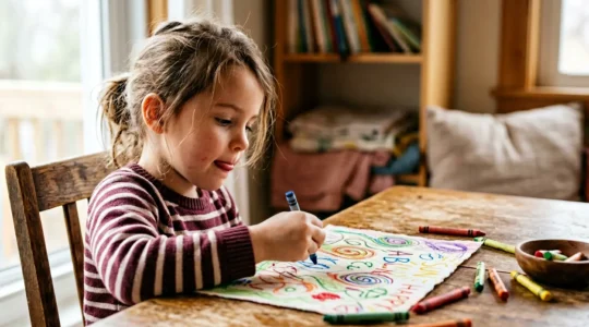 Enfant concentré pratiquant des exercices de graphisme créatif à la maison