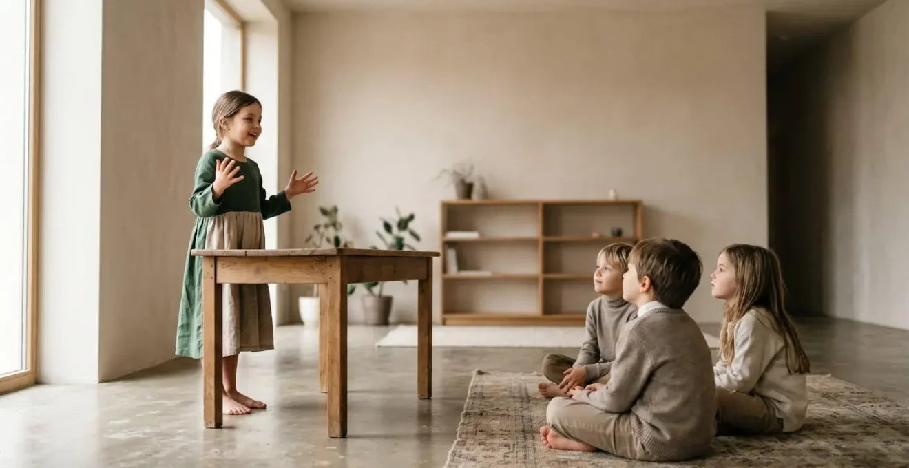 Enfant racontant une histoire captivante pendant un tour de magie