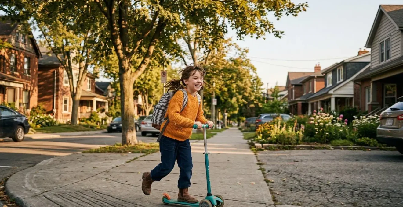 Enfant en mouvement lors d'un trajet actif quotidien pour atteindre les 60 minutes d'activité physique recommandées
