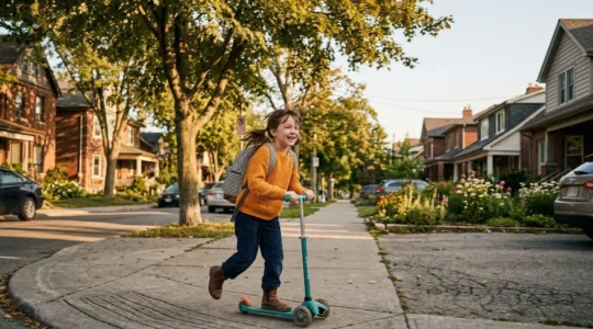 Enfant en mouvement lors d'un trajet actif quotidien pour atteindre les 60 minutes d'activité physique recommandées