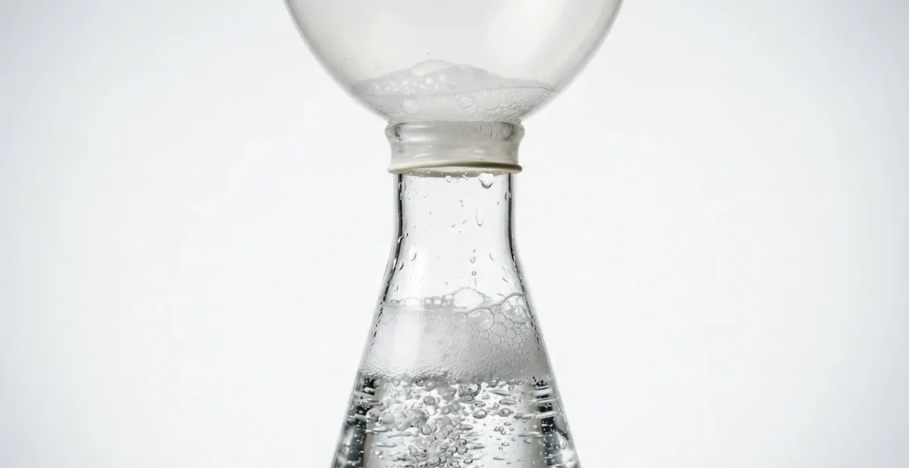 Dispositif expérimental montrant la capture du dioxyde de carbone produit par la réaction chimique entre vinaigre et bicarbonate dans un ballon de baudruche